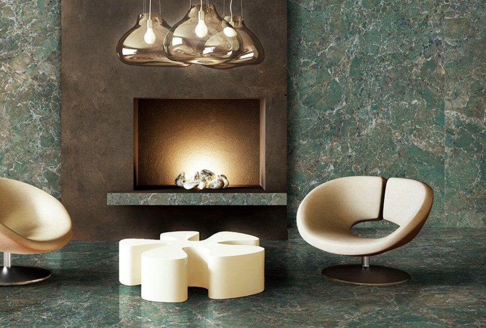 Amazonite Living Room with Green Tiles