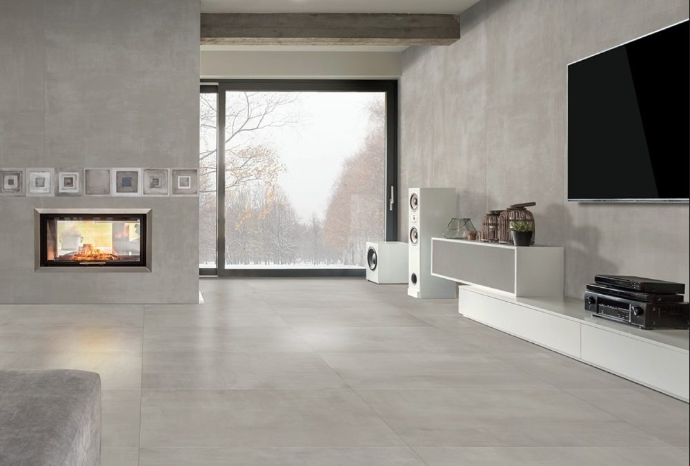 Living Room with Grey Tiles